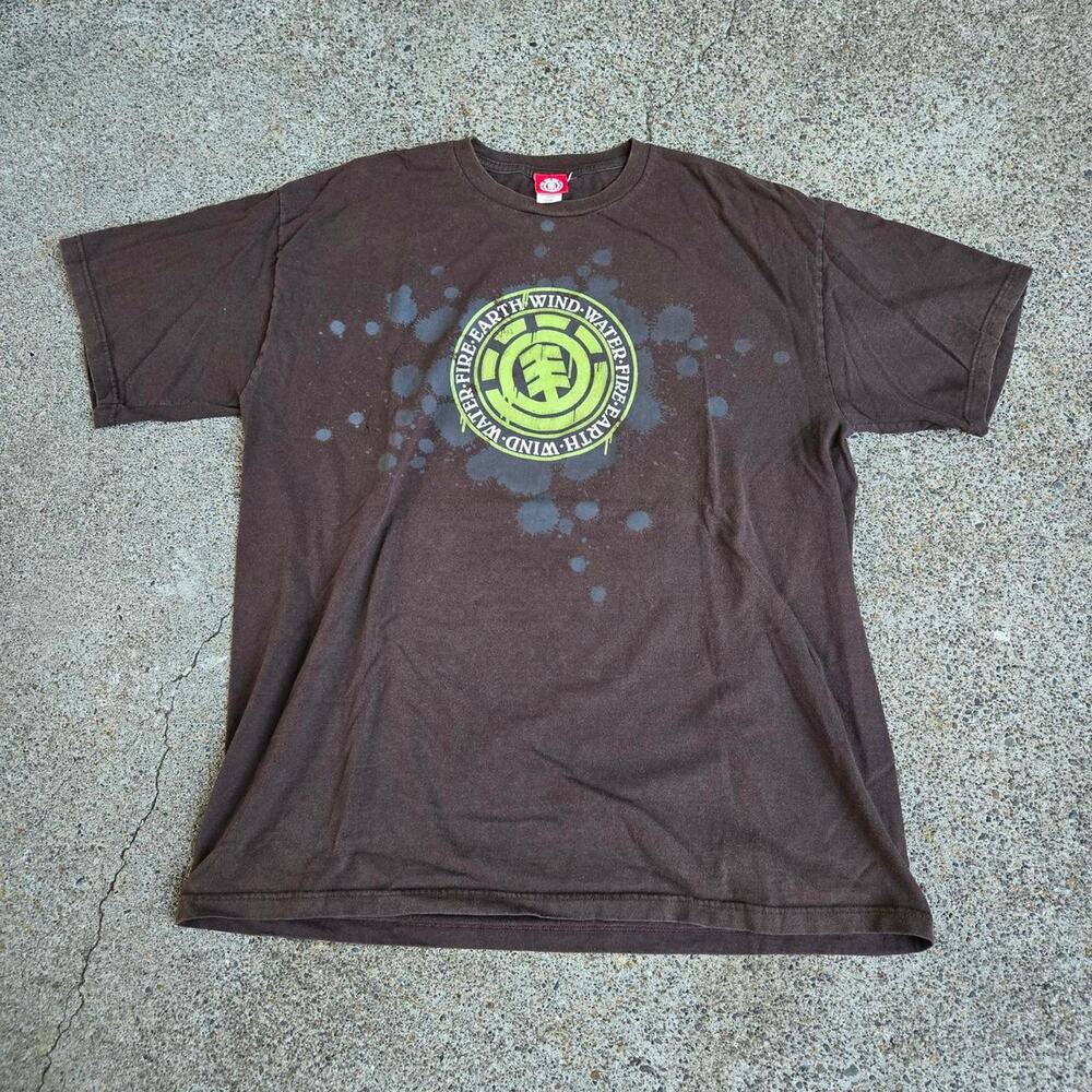 Vtg Y2k ELEMENT SKATEBOARDS Paint Splatter Crest Graphic Skate T Shirt XL USA